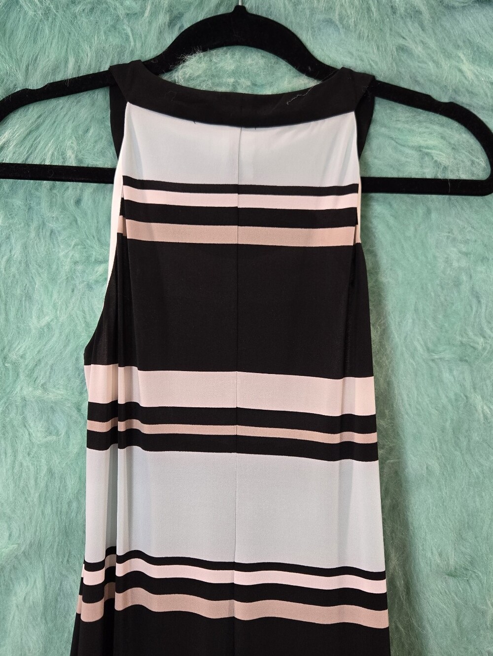 Chaps Blue Tan White Black Striped Halter Maxi Dress Size XS/TP - Picture 10 of 14